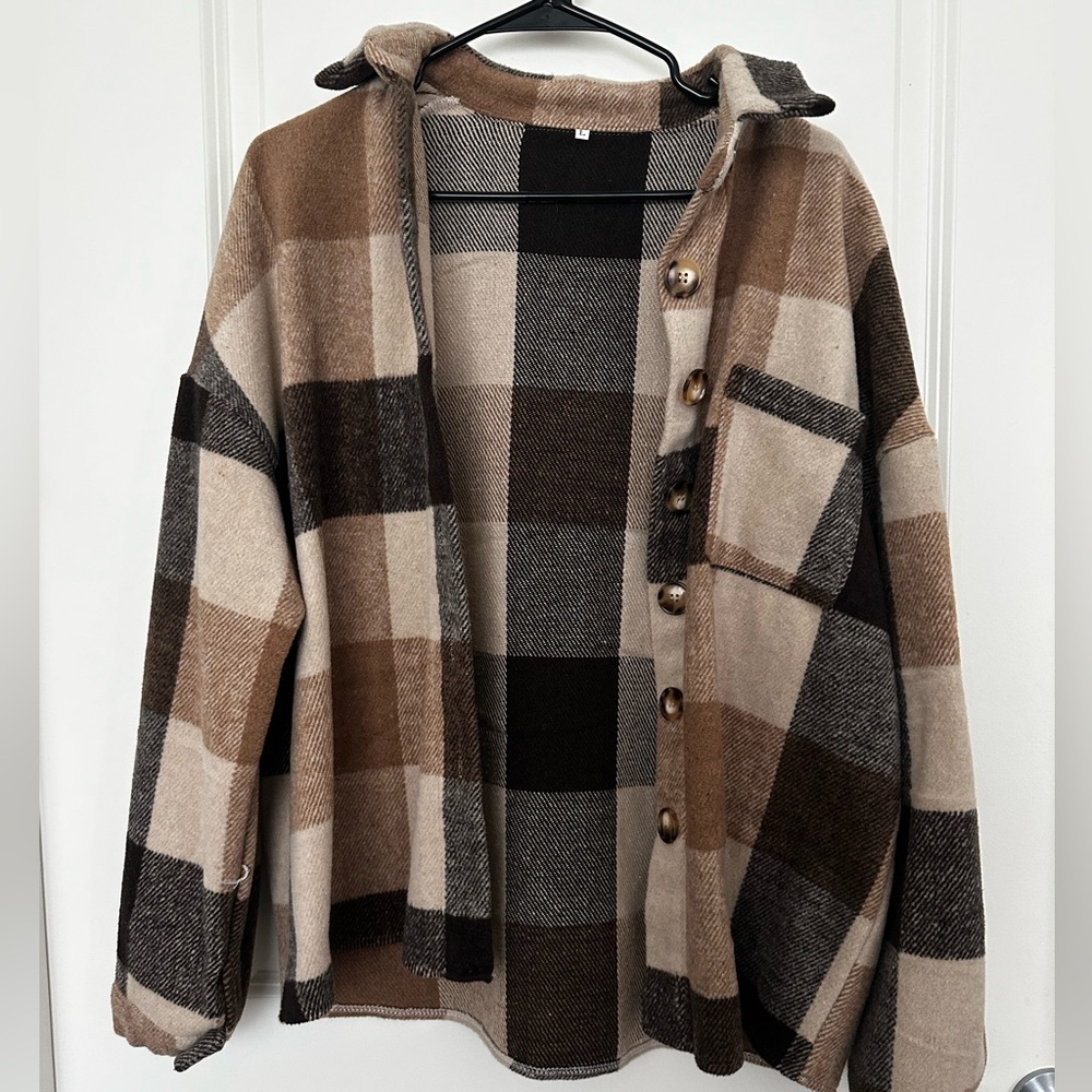 Thick neutral plaid flannel